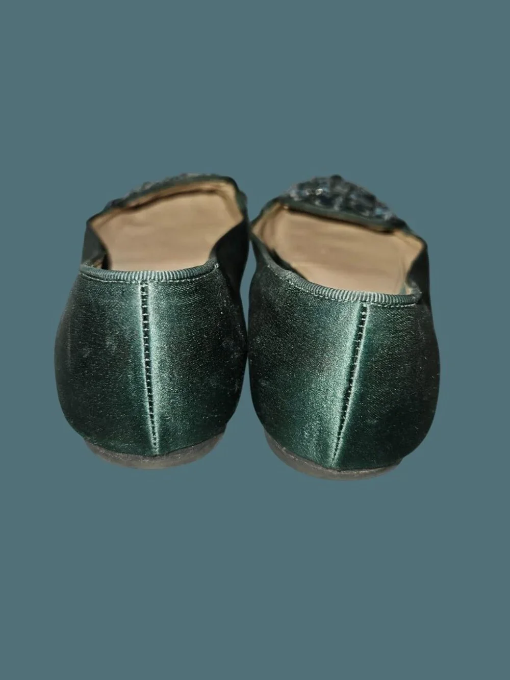 Tory Burch Green Satin Delphine T Logo Embellished Ballet Flats Size 8M